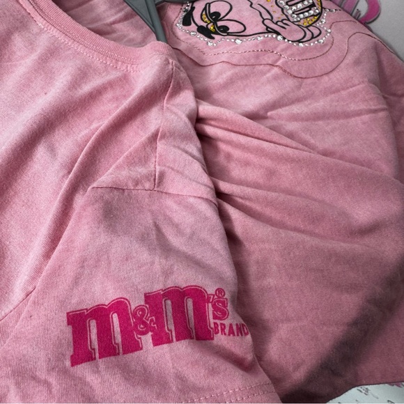 M&mβs world tee shirt pink rhinestone bling crystals yellow pink rare collectors - Picture 8 of 8